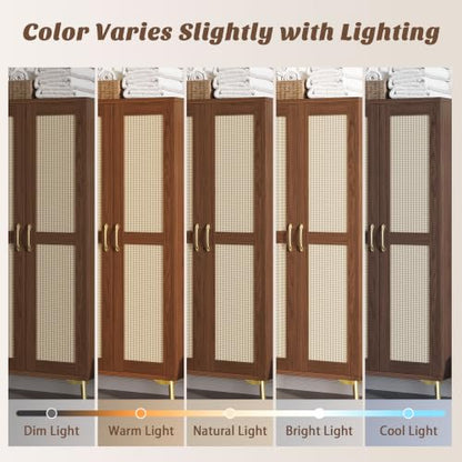 Tall Bathroom Storage Cabinet 57" Rattan Pantry Cabinet