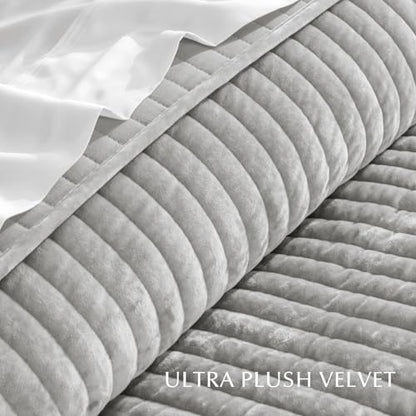 Stripe Channel Luxury Velvet Quilt Set King Size