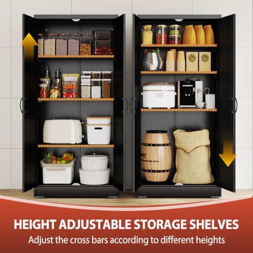 63" Black Metal Storage Pantry Cabinet