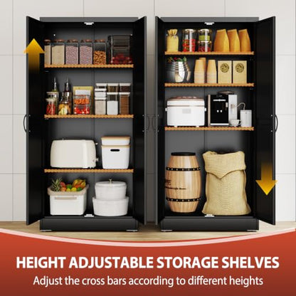 63" Black Metal Storage Pantry Cabinet