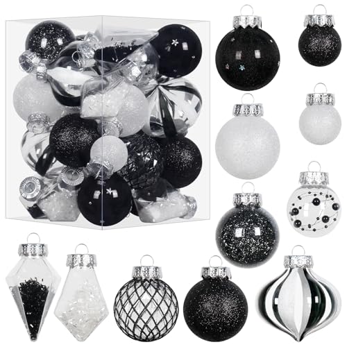 34PCS Black White Christmas Ball Ornaments Set for Tree Decor (34 Count)