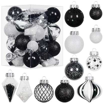 34PCS Black White Christmas Ball Ornaments Set for Tree Decor (34 Count)