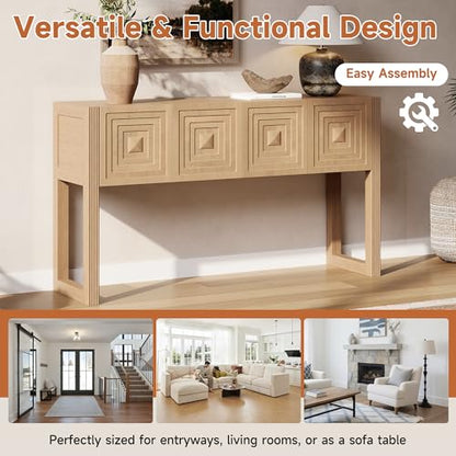 55" Carved Console Table with 3 Soft