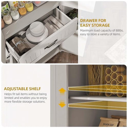 72" Kitchen Storage Cabinet with Drawer and Adjustable Shelves