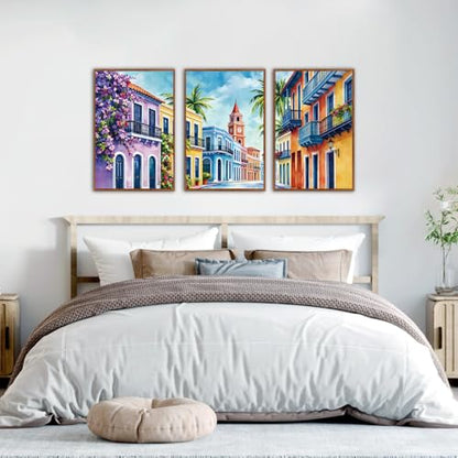 KAlRNE Scenery Texture Cityscape Framed Large Wall Art Set (3 Count)