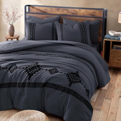 Embroidery Full Size Comforter Set 7 Pieces Crown Blue Bed in a Bag