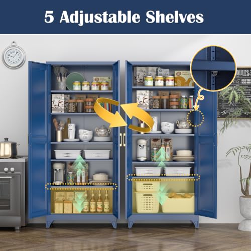 75”Metal Pantry Storage Cabinet with Doors & 5 Adjustable Shelves