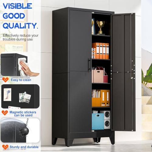71" Tall Metal Pantry Storage Cabinet with Lock