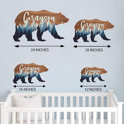 Personalized Baby name signs for nursery, for kids room Bear wooden nursery decor, Woodland animal decor, Baby boy forest themed gift/6