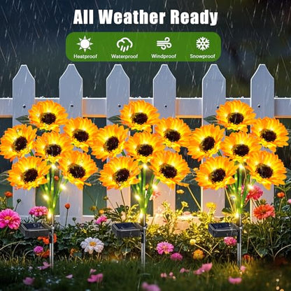 4 Pack Solar Sunflower Lights with 24 Solar Flowers Garden Decor (2 Count)