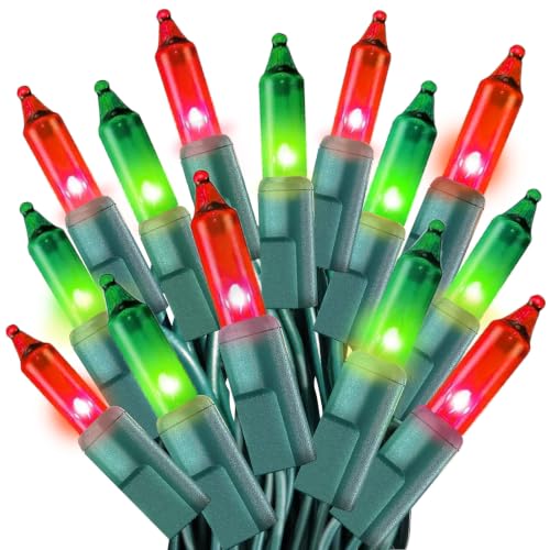 Christmas Lights 50FT 200 Count Incandescent Bulbs Red and Green Mini Lights with Green Wire for Christmas Tree