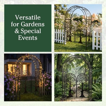 Metal Tree of Life Arched Garden Arbor with Gate