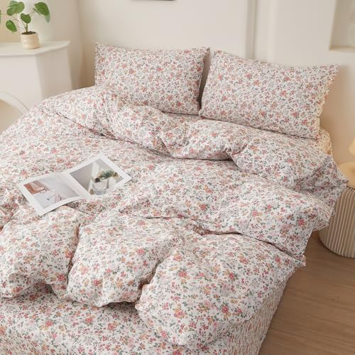 Vintage Pink Floral Cottagecore Comforter Set Queen with 2 Pillowcases