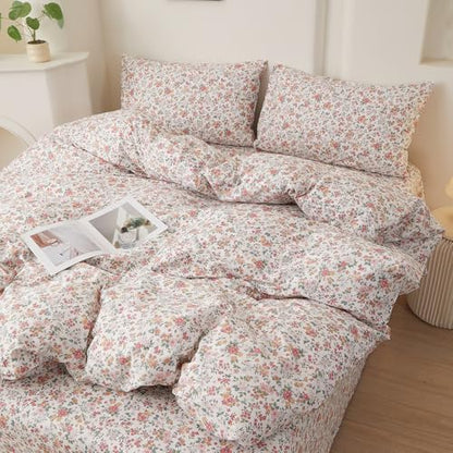 Vintage Pink Floral Cottagecore Comforter Set Queen with 2 Pillowcases