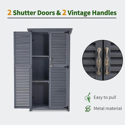 MCombo Outdoor Storage Cabinet, Wooden Storage Shed with Latch, Outside Garden Tool Shed with 2 Doors for Patio Yard Lawn, 0808 (Grey, Medium)