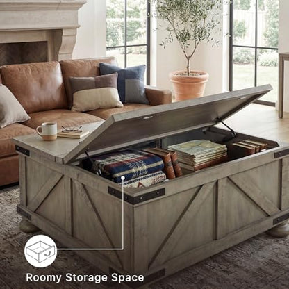 Aldwin Farmhouse Square Coffee Table with Lift Top for Storage
