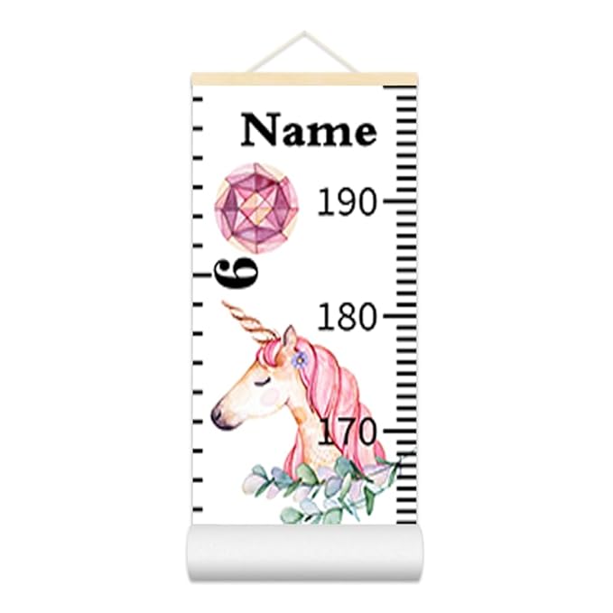 Personalized Growth Chart for Kids, Baby Height Chart with Custom Name, 77"x7.9" Canvas and Beige Wood Height Measuring Rulers for Boys Girls Removable Wall Ruler Hanging for Nursery Decor - Unicorn