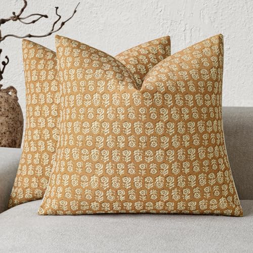 Decorative Floral Print Throw Pillow Covers 20×20 Golden Orange (2 Count)
