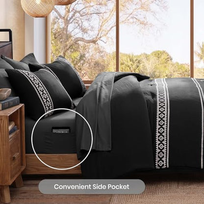 Embroidery Oversized Queen Comforter Set 7 Pieces Bed in a Bag