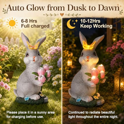Solar Garden Rabbit Statue Outdoor Decor