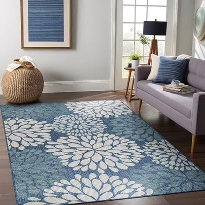 Outdoor Rug 9x12 Modern Exotic Tropical Leaf Area Rugs for Indoor and Outdoor Patio Deck Porch Garden Water Resistant Washable Outside Carpet