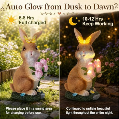 Solar Garden Rabbit Statue Outdoor Decor