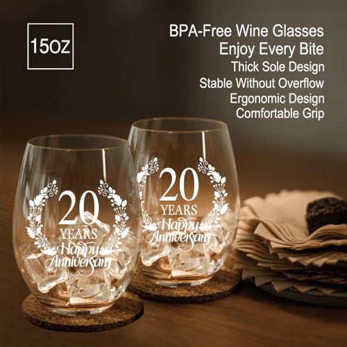 20 Years Happy Anniversary Wine Glass Set of 2 (2 Count)