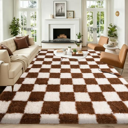 Fluffy Plush Shag Checkered Rug
