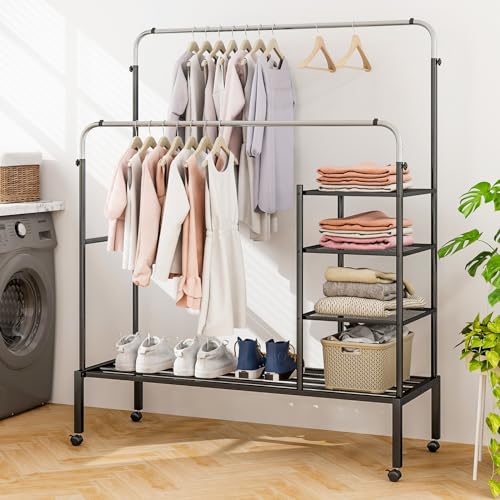 Rolling Double Rods Garment Rack