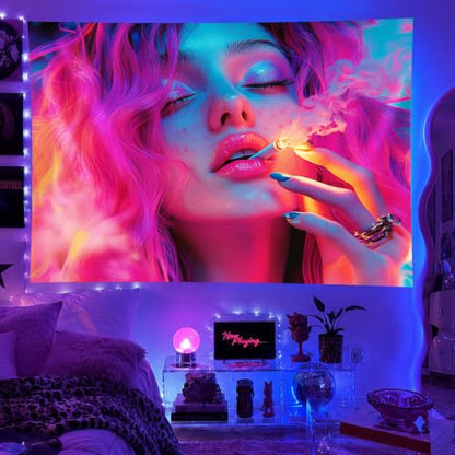 Girl Blacklight Tapestry 78x59 Inch Cool Girl Room Decor