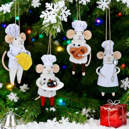 Set of 4 Christmas Felt Mouse Ornaments (4 Count)