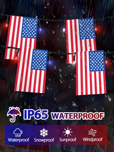 4th of July Decorations 2 Pack 100 LED Solar American Flag Lights Outdoor (2 Count)
