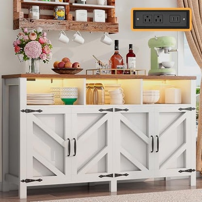 Buffet Sideboard with Storage with Power Outlets & LED Light