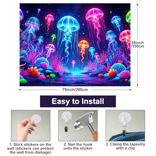 Blacklight Jellyfish Tapestry 59 X 78 Inch UV Reactive