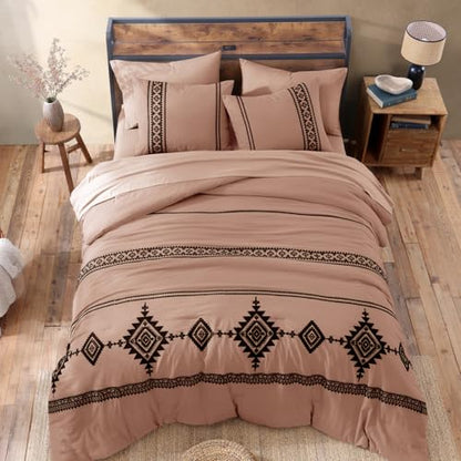 Embroidery Full Size Comforter Set 7 Pieces Dusty Pink Bed in a Bag