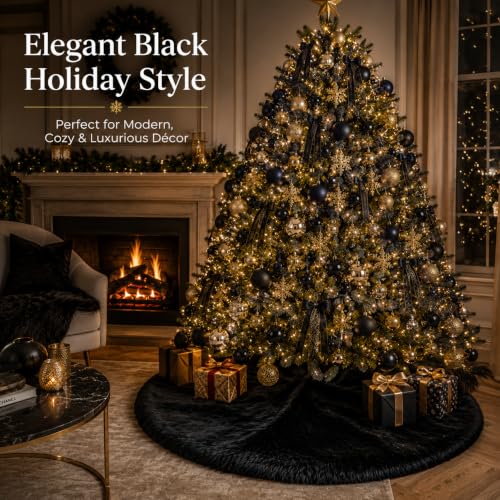 24 Inch Faux Fur Christmas Tree Skirt Black Plush Skirt for Merry Christmas Party Christmas Tree Decoration