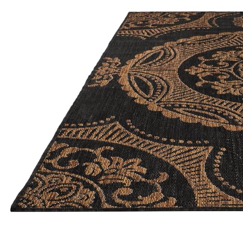 Medallion Outdoor Rug 5x7 Washable Outside Carpet for Indoor Patio Porch Waterproof Easy Cleaning Non Shedding Area Rugs Nut Brown 5 x 7