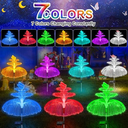 Solar Garden Lights 3 Pack New Upgraded Solar Lights Outdoor Waterproof 3 Layers 7 Color Changing Jellyfish Butterfly Decorations for Garden Yard Gifts for Women (3 Count)
