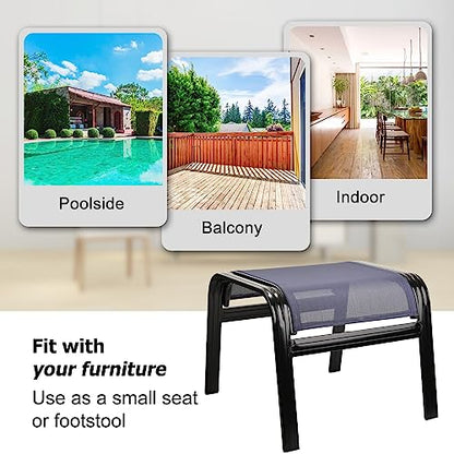 Deiguifei Outdoor Footstools Patio Ottoman All Weather Aluminum Indoor Outdoor Small Seat Foot Rest 2 Set Navy Blue (2 Count)