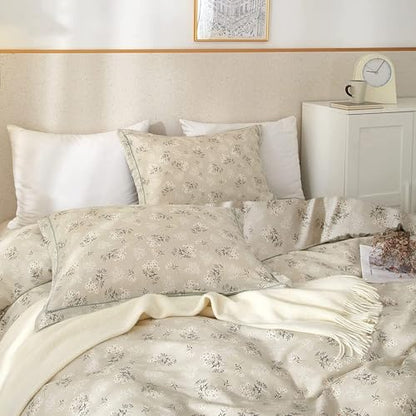 Boho Floral Comforter Set Full Size Vintage Style Floral Bedding Comforter with 2 Pillowcases Garden Flower Leaves Botanical Comforter Set Soft Fluffy 3 Pieces Bedding Set for Girls Women