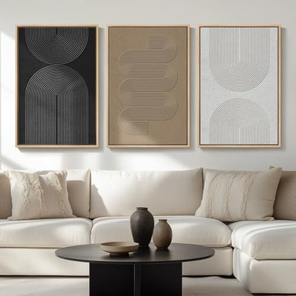 Large Framed Boho Black White Abstract Wall Art for Living Room (3 Count)