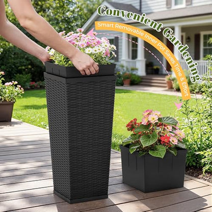 30" Front Porch Resin Rattan Tall Planters 2 Pack (2 Count)