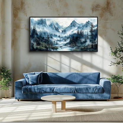 Black Framed Canvas Wall Art For Living Room Large Wall Decor For Office Bedroom Home Decorations Mountain Wall Painting Fog Forest Landscape Pictures Prints Posters Artwork 20x40 In