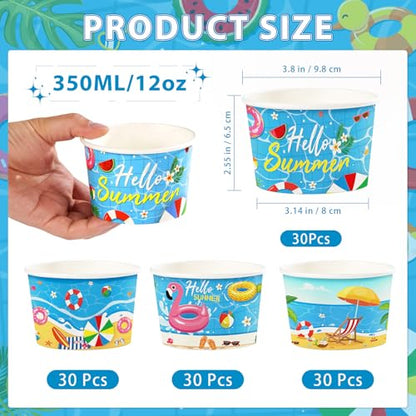 Greencian 120Pcs 12oz Summer Pool Ice Cream Cups for Hot or Cold Food (12 Count)