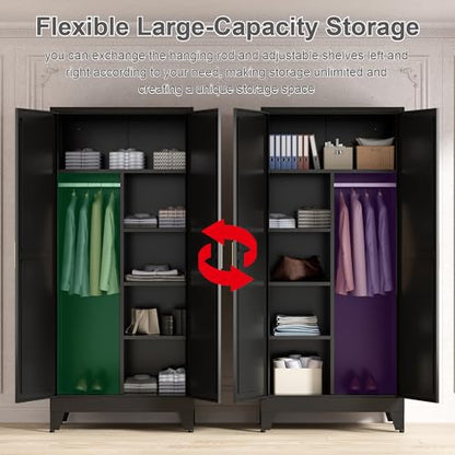 71'' Farmhouse Metal Wardrobe Cabinet with Hanging Rod