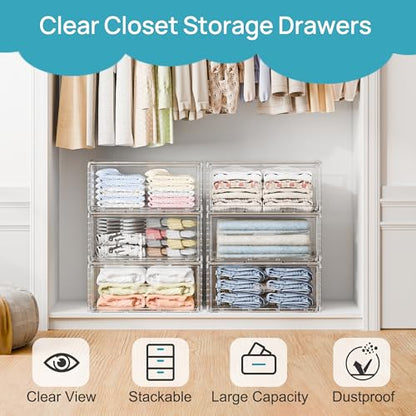 3 Pack Large Clear Stackable Storage Drawers 23QT (3 Count)