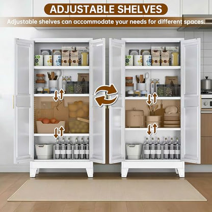 White Metal Pantry Cabinet with 3 Adjustable Shelves