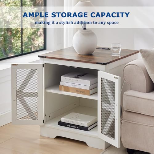 Farmhouse End Table Set with Charging Station Set of 2