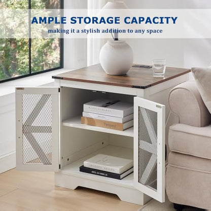 Farmhouse End Table Set with Charging Station Set of 2