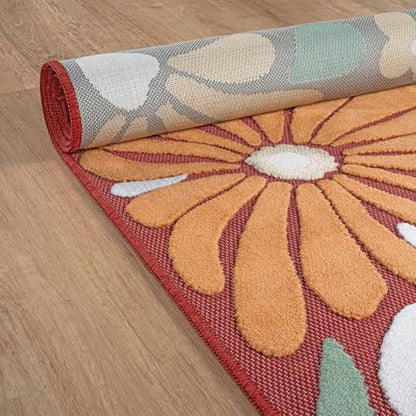 Outdoor Rug 9x12 Large Modern Floral Tropical Area Rugs for Outdoor and Indoor Patio Easy to Clean Non Shedding Living Room Porch Garden Washable Outside Carpet (108 Sq Ft)